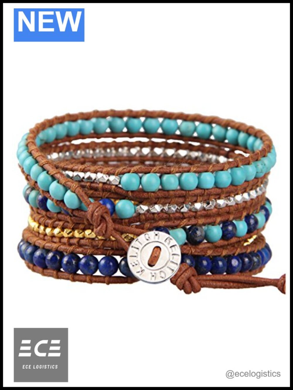 Leather 5 Wrap Bracelet Handmade 925 Silver Turquoise Beaded Boho